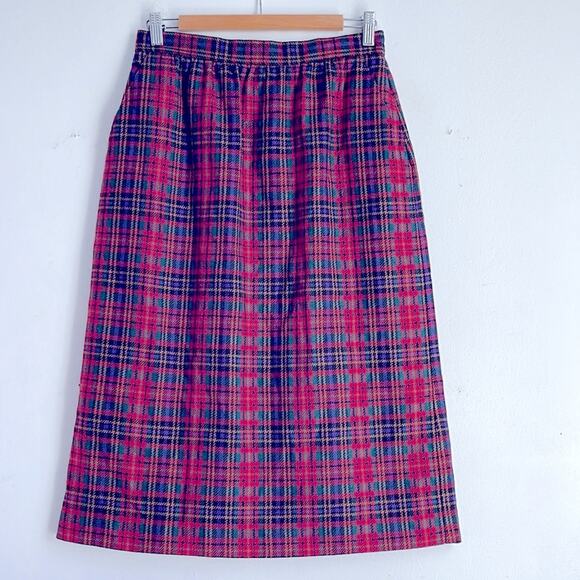 Vintage Joan Leslie wool blend tartan plaid midi skirt sz 12 - Picture 1 of 7